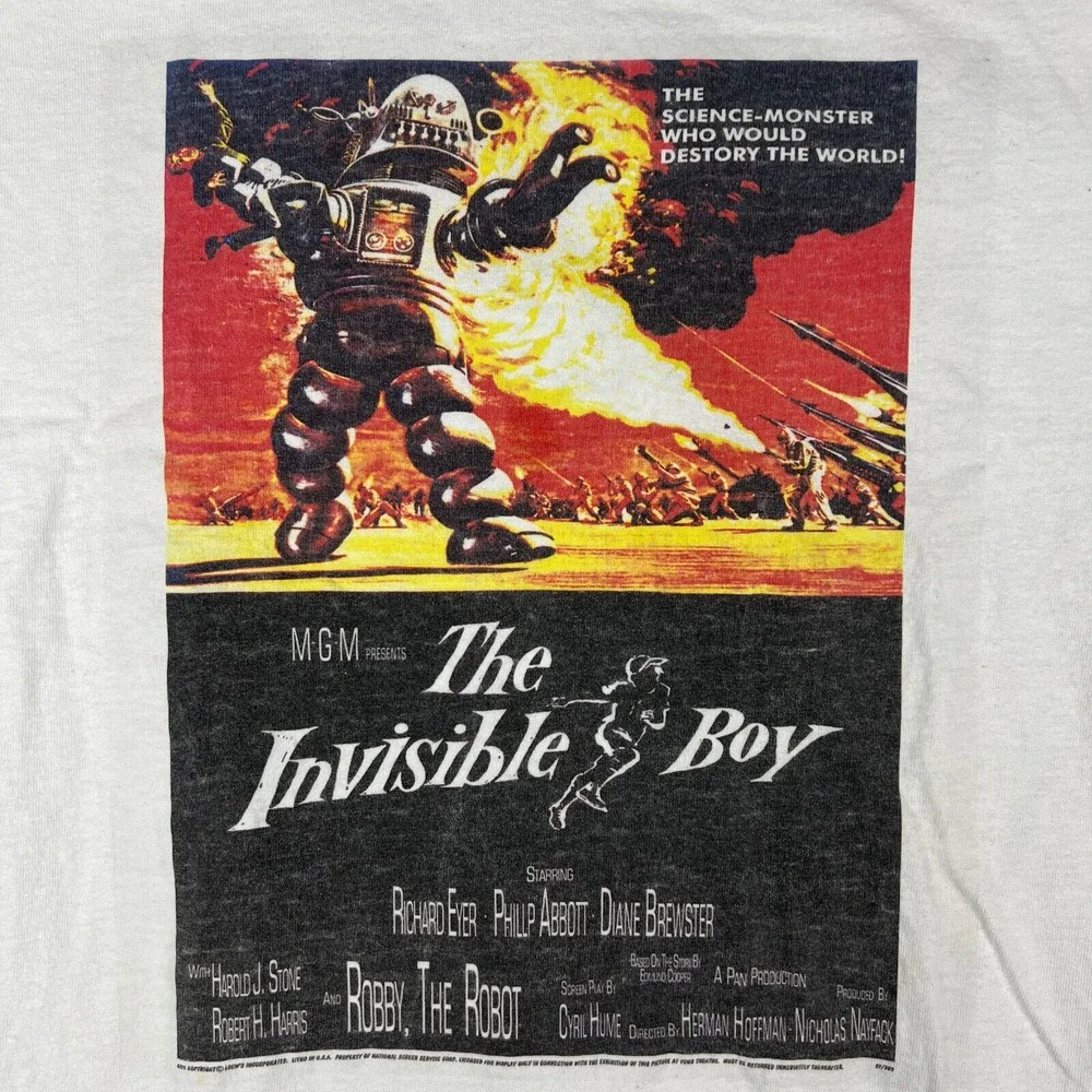 VTG The Invisible Boy Movie Poster T Shirt Mens Medium Robby‎ the Robot SciFi - Picture 2 of 10